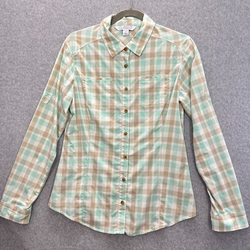 Gander Mountain Guide Series Women's M Nylon Button Up Shirt Plaid Vented Hiking
